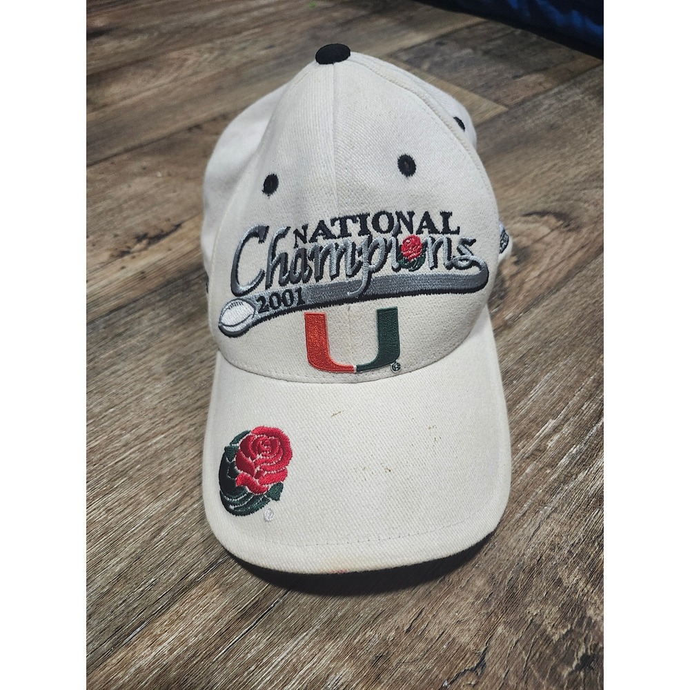 University of Miami Hurricanes 2001 National Champions Rose Bowl Hat Cream Mens